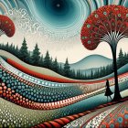Vibrant Landscape with Rolling Hills and Starry Sky