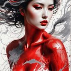 Portrait of a Young Woman in Watercolor and Ink Wash