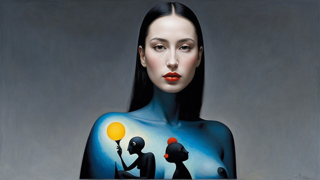 Portrait of a Woman with Blue Skin and Figures