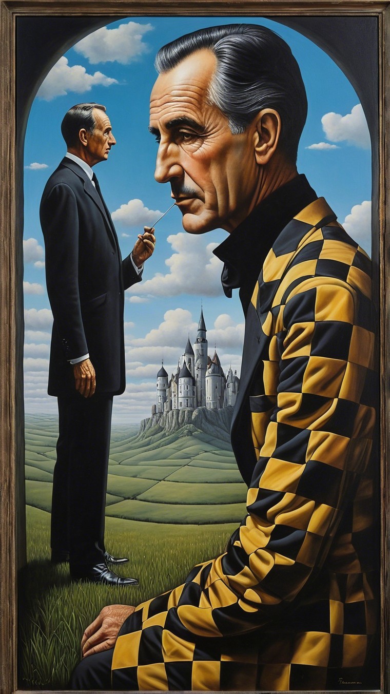 Dual Portrait of a Man in Checkered Suit in Landscape
