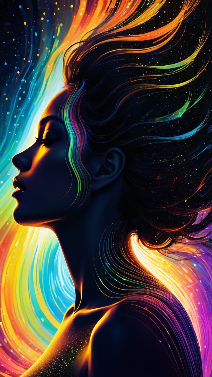 Silhouette of a Woman with Colorful Cosmic Background