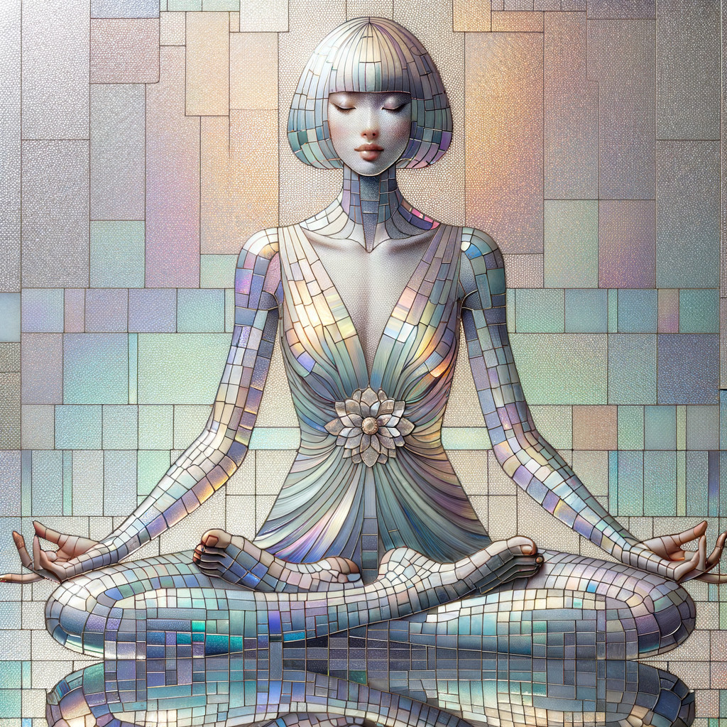 Iridescent Humanoid Figure in Meditative Pose