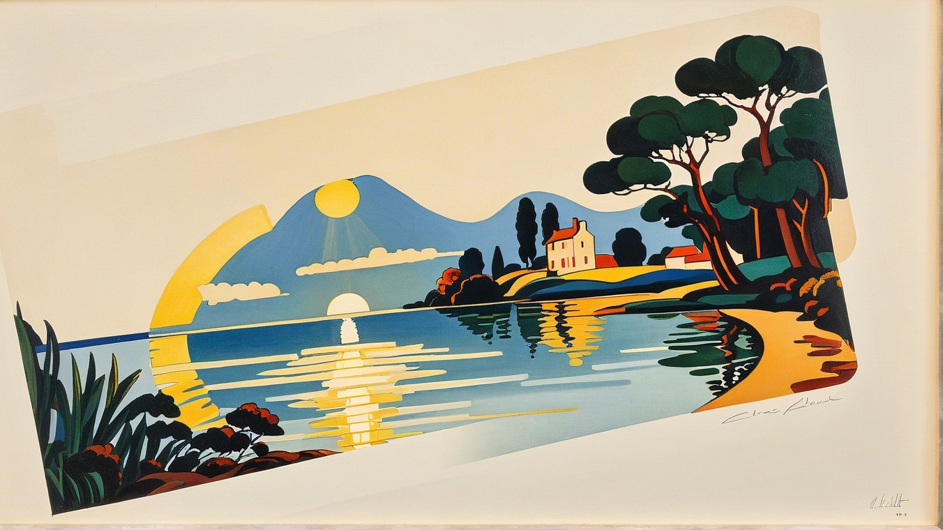 Vibrant Landscape with Calm Lake and Rolling Hills