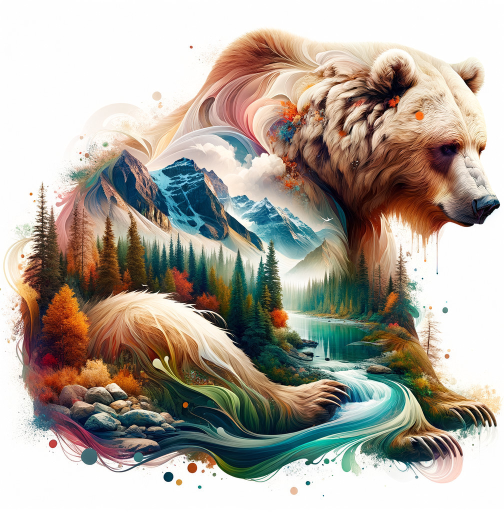 Artistic Bear Intertwined with Nature's Landscape
