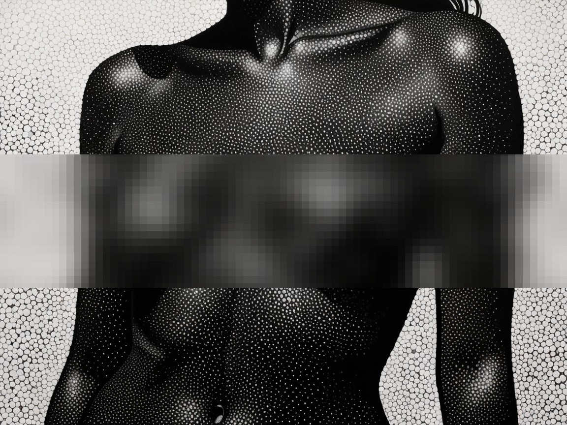 Monochromatic Artwork of Dotted Human Torso Design