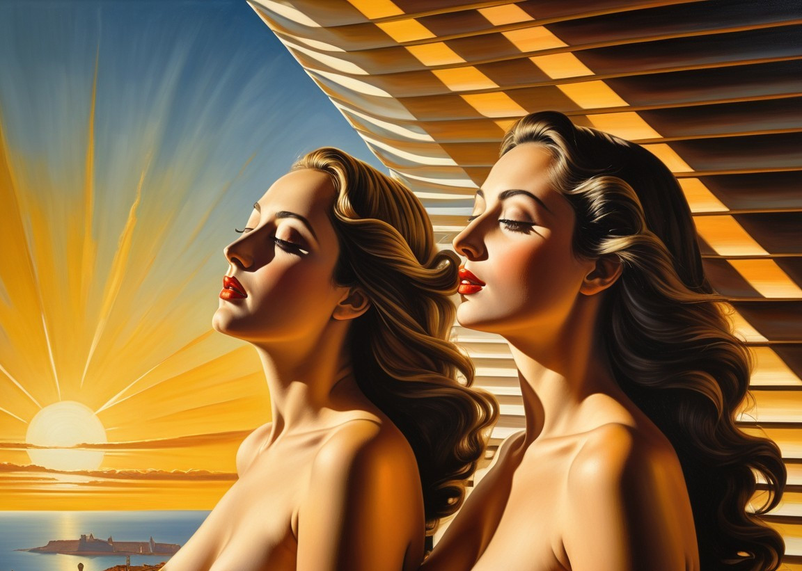 Glamorous Women Silhouetted Against Sunset Background