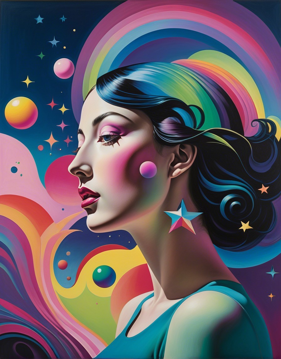 Vibrant Stylized Portrait of a Woman in Profile