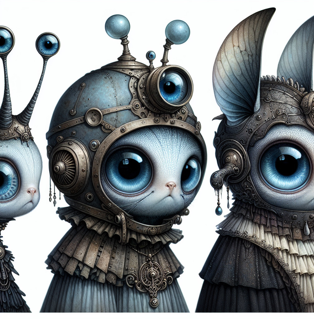 Whimsical Cats in Steampunk Helmets with Blue Eyes