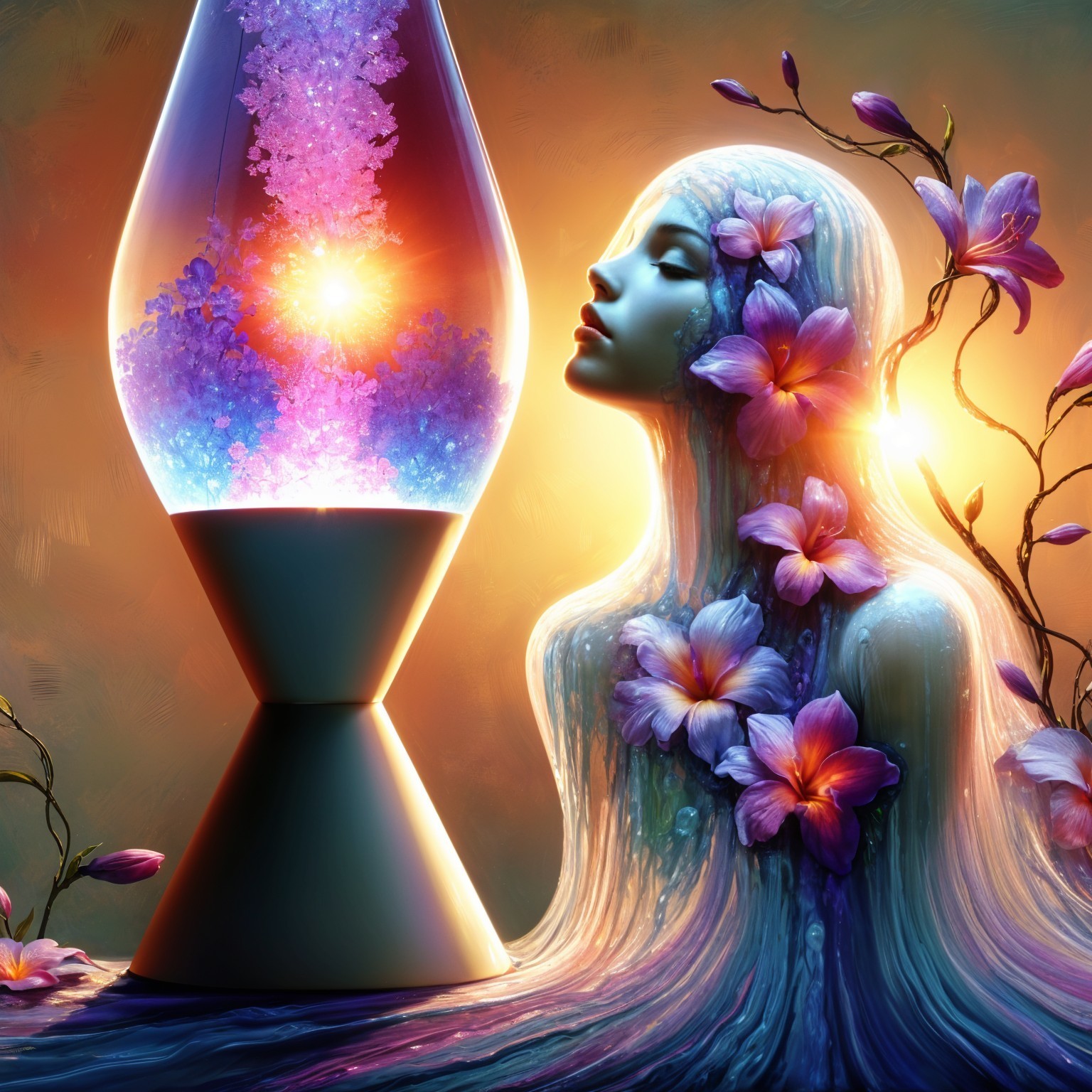 Sculptural Figure of Woman in Colorful Lava Lamp