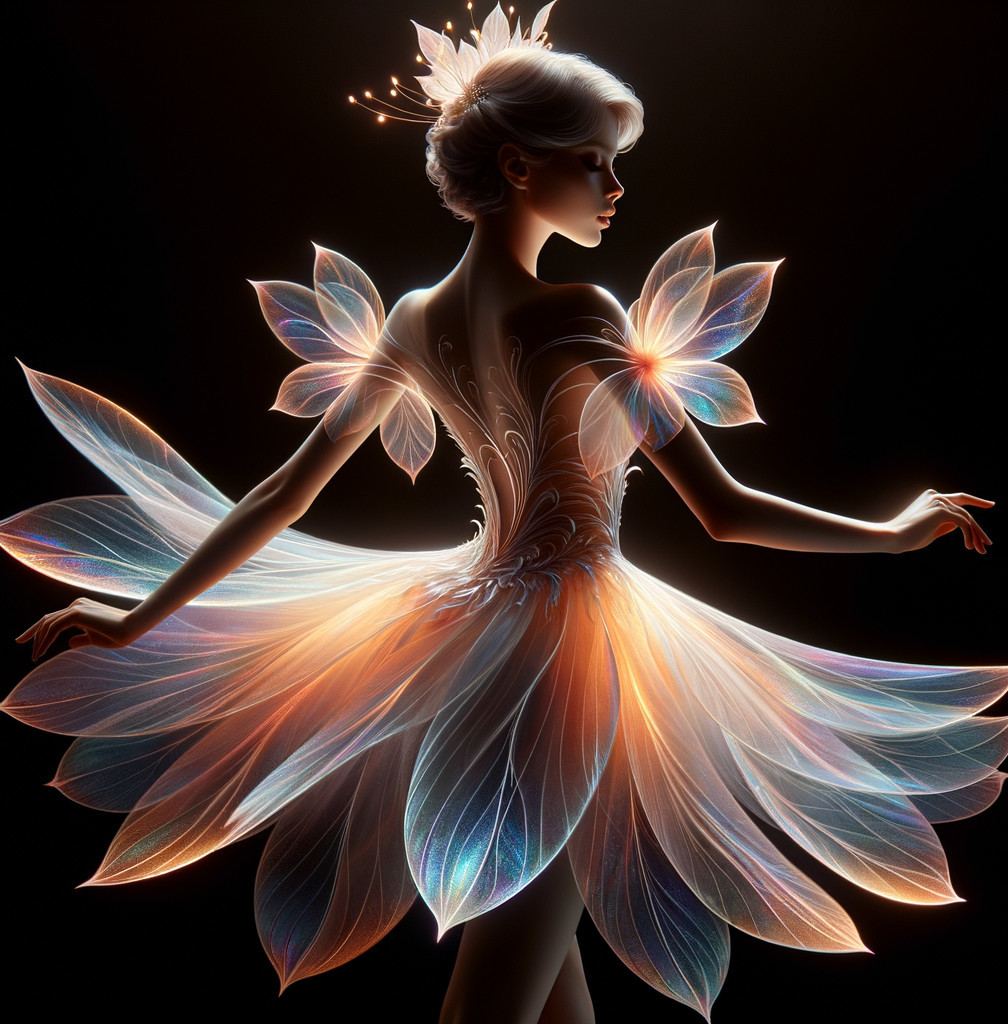 Ethereal Figure in Luminescent Flower Petal Costume