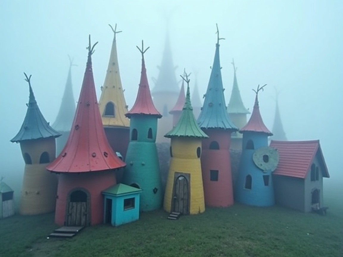 Colorful Fairy-Tale Houses in Foggy Atmosphere
