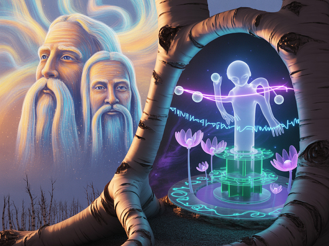 Ethereal Figures of Elderly Men in Cosmic Setting