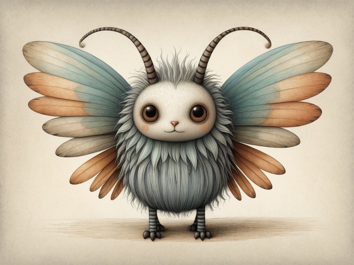 Whimsical Creature with Fluffy Body and Butterfly Wings