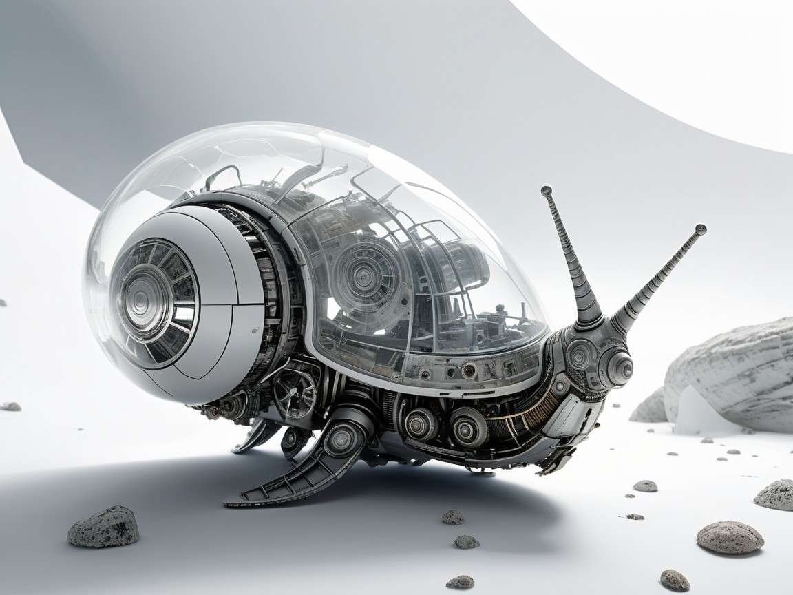 Futuristic Snail-Shaped Vehicle with Transparent Shell