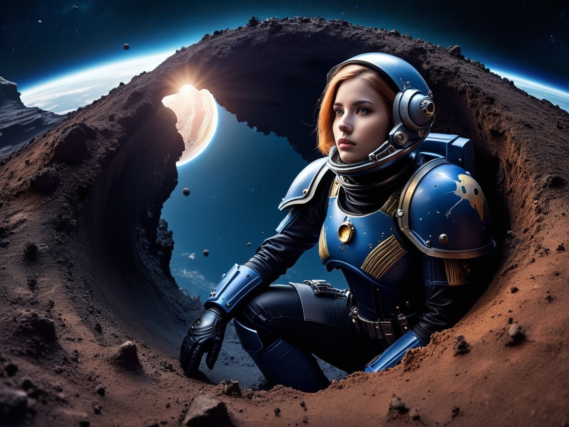 Futuristic Female Astronaut in Alien Landscape Scene