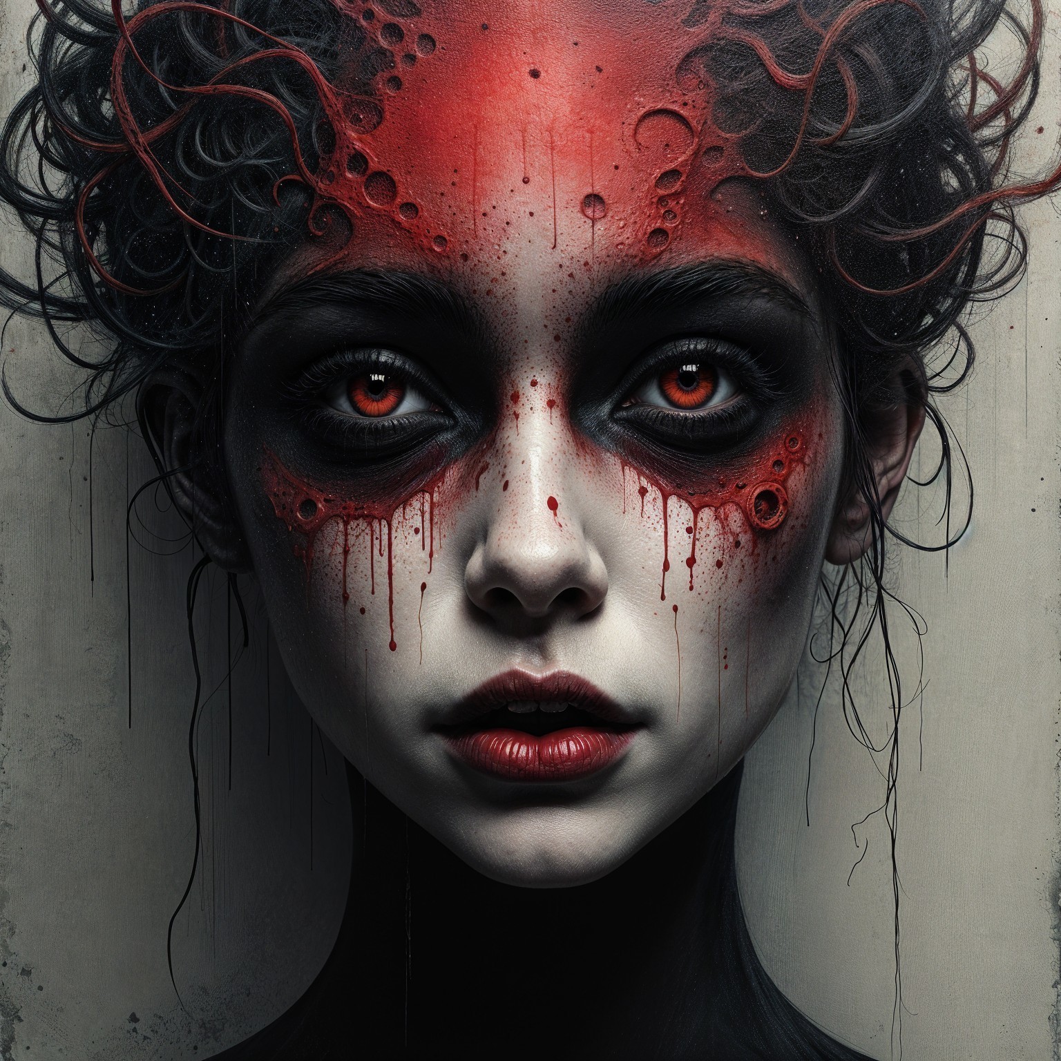 Portrait of a woman with pale skin and dark hair