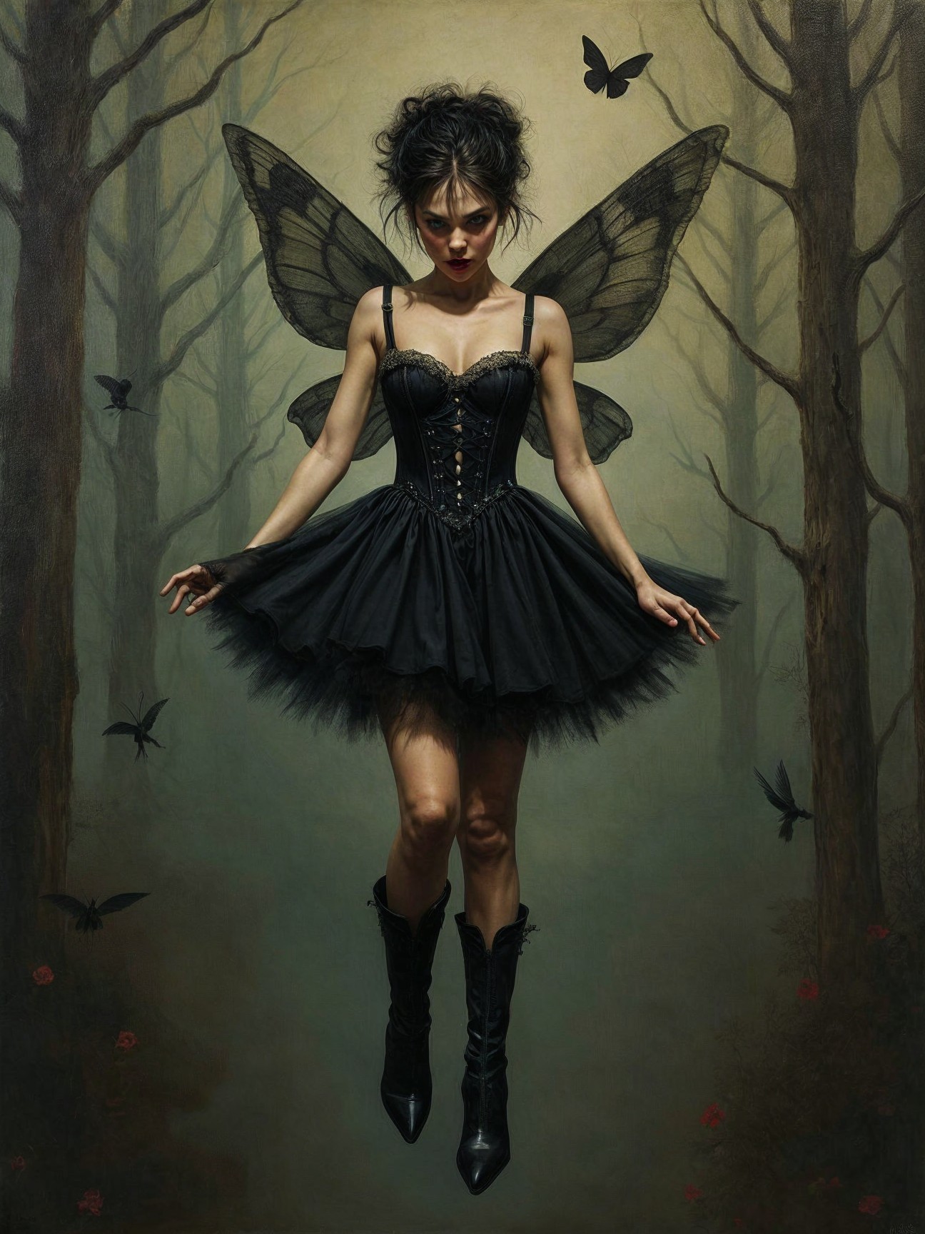 Mysterious Fairy in Dark Enchanted Forest Setting