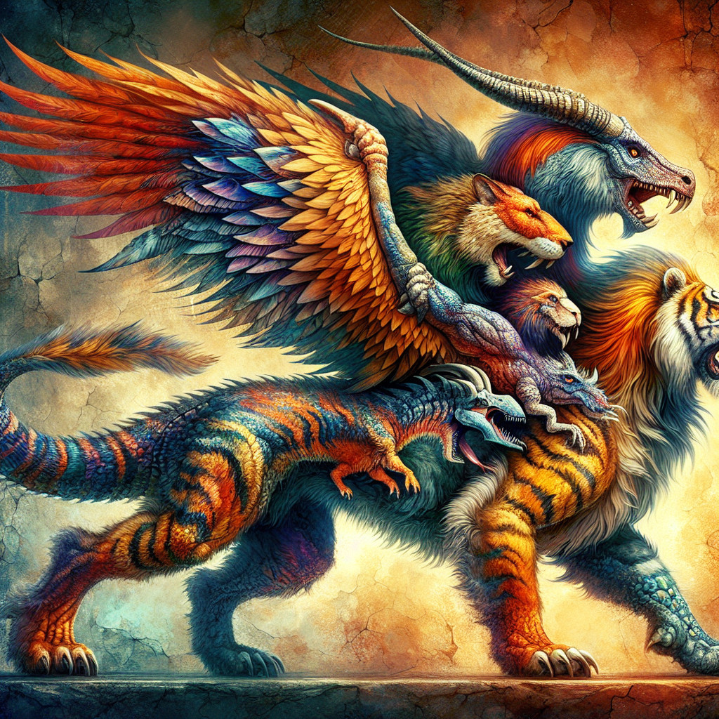 Mythical Creature with Animal Elements and Colorful Wings