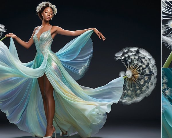 Model in Ethereal Aqua Gown with Dandelion Accents