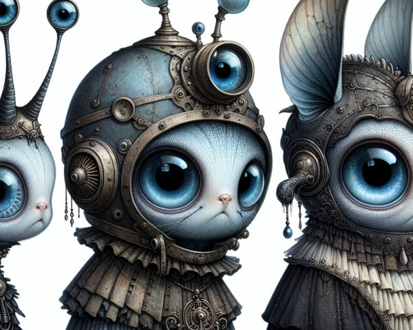 Whimsical Cats in Steampunk Helmets with Blue Eyes