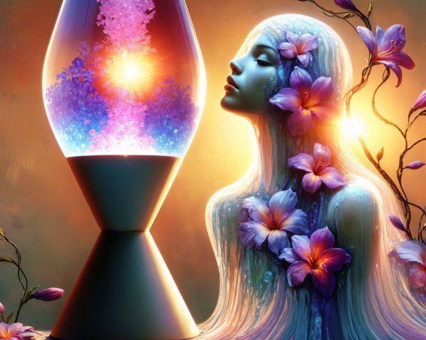 Sculptural Figure of Woman in Colorful Lava Lamp