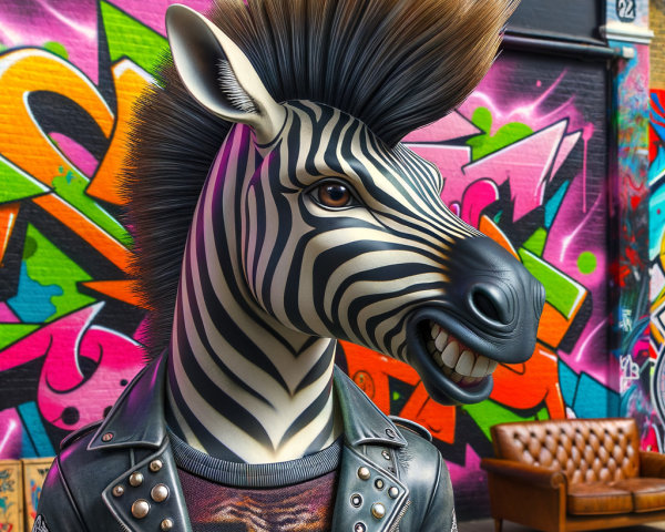 Punk Rock Zebra in Urban Graffiti Setting