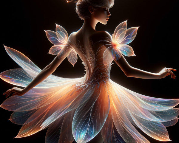 Ethereal Figure in Luminescent Flower Petal Costume