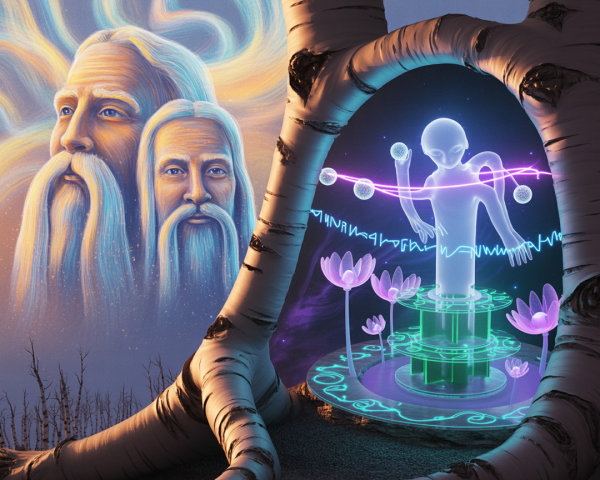Ethereal Figures of Elderly Men in Cosmic Setting