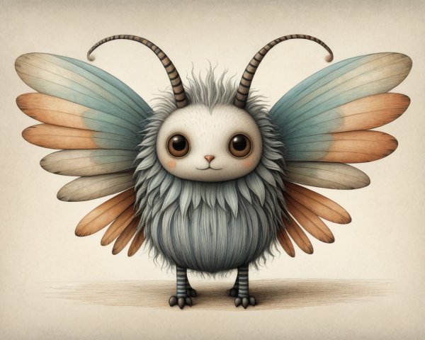 Whimsical Creature with Fluffy Body and Butterfly Wings