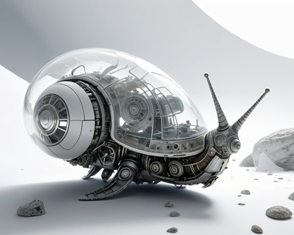 Futuristic Snail-Shaped Vehicle with Transparent Shell