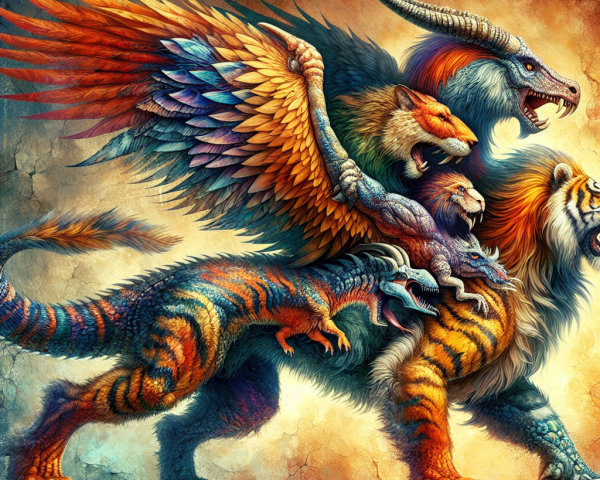 Mythical Creature with Animal Elements and Colorful Wings