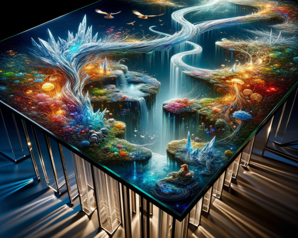 Surreal Fantasy Tabletop Landscape with Glowing Elements