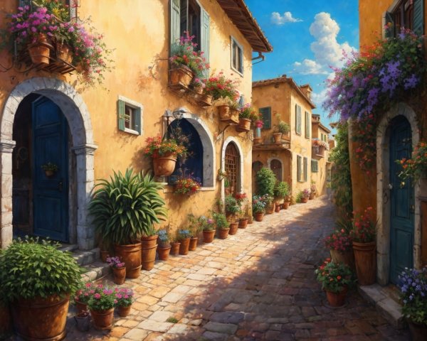 Charming Cobblestone Street in a Picturesque Village