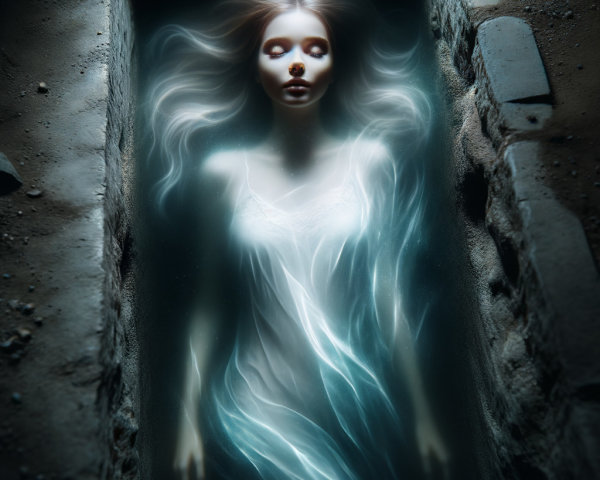 Ethereal Figure in a Shadowy, Serene Space