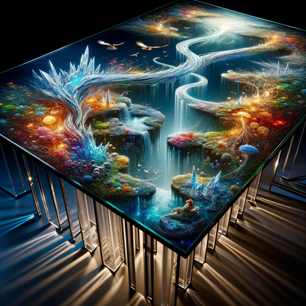 Surreal Fantasy Tabletop Landscape with Glowing Elements