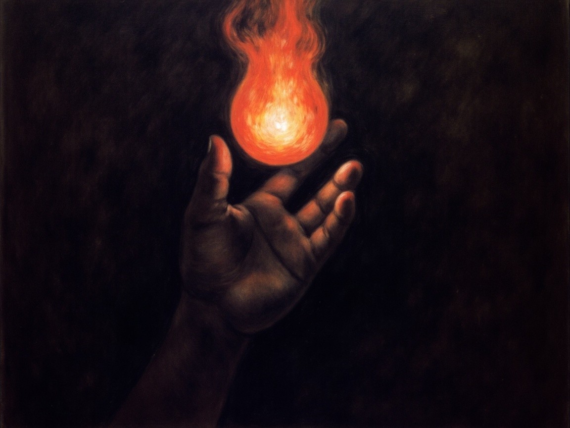 Human Hand Cradling a Glowing Orange Flame Orb