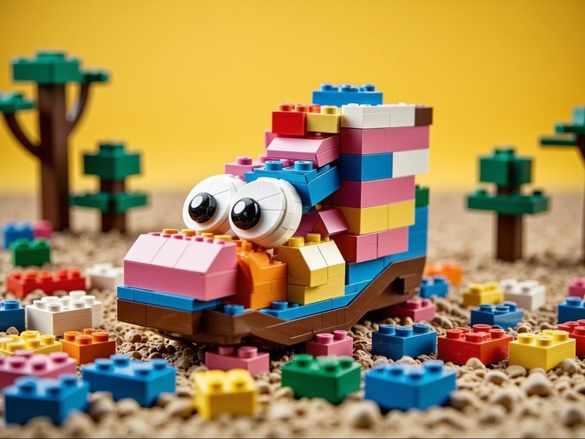Colorful LEGO Creature with Playful Features and Surroundings