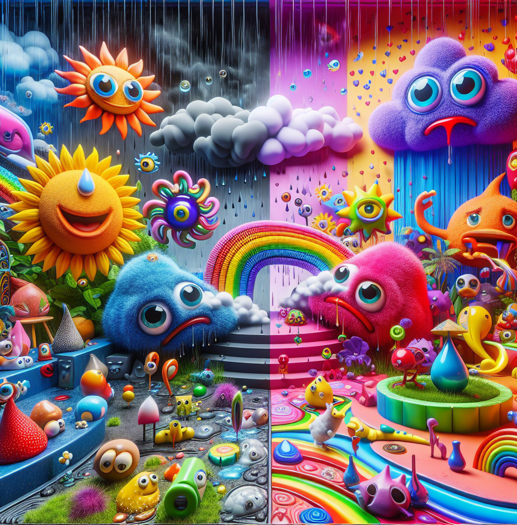 Vibrant Whimsical Landscape with Cheerful Elements