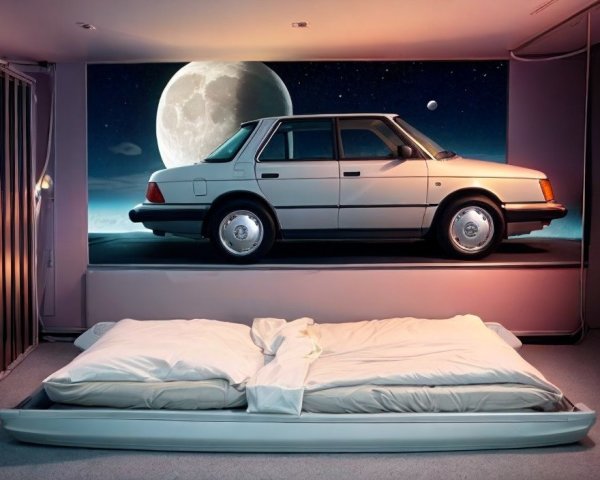 Unique Bedroom Design with Car Display and Mural