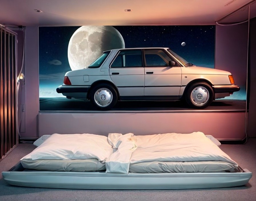 Unique Bedroom Design with Car Display and Mural