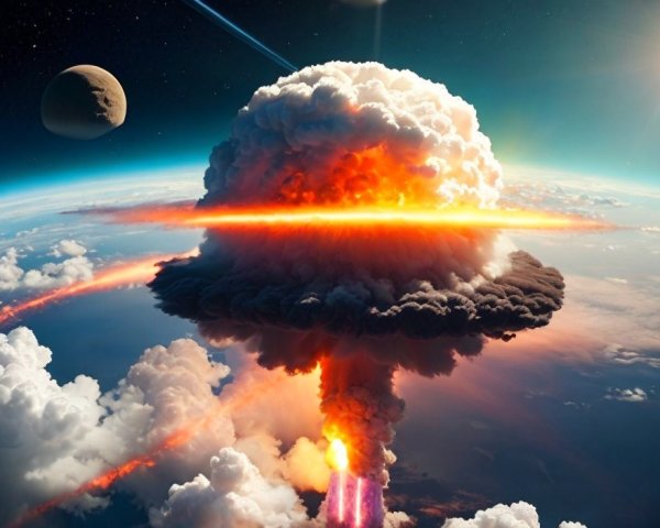 Dramatic Space Explosion with Fiery Mushroom Cloud