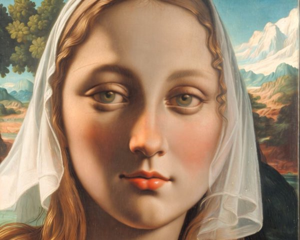 Serene Portrait of Young Woman with Veil and Landscape