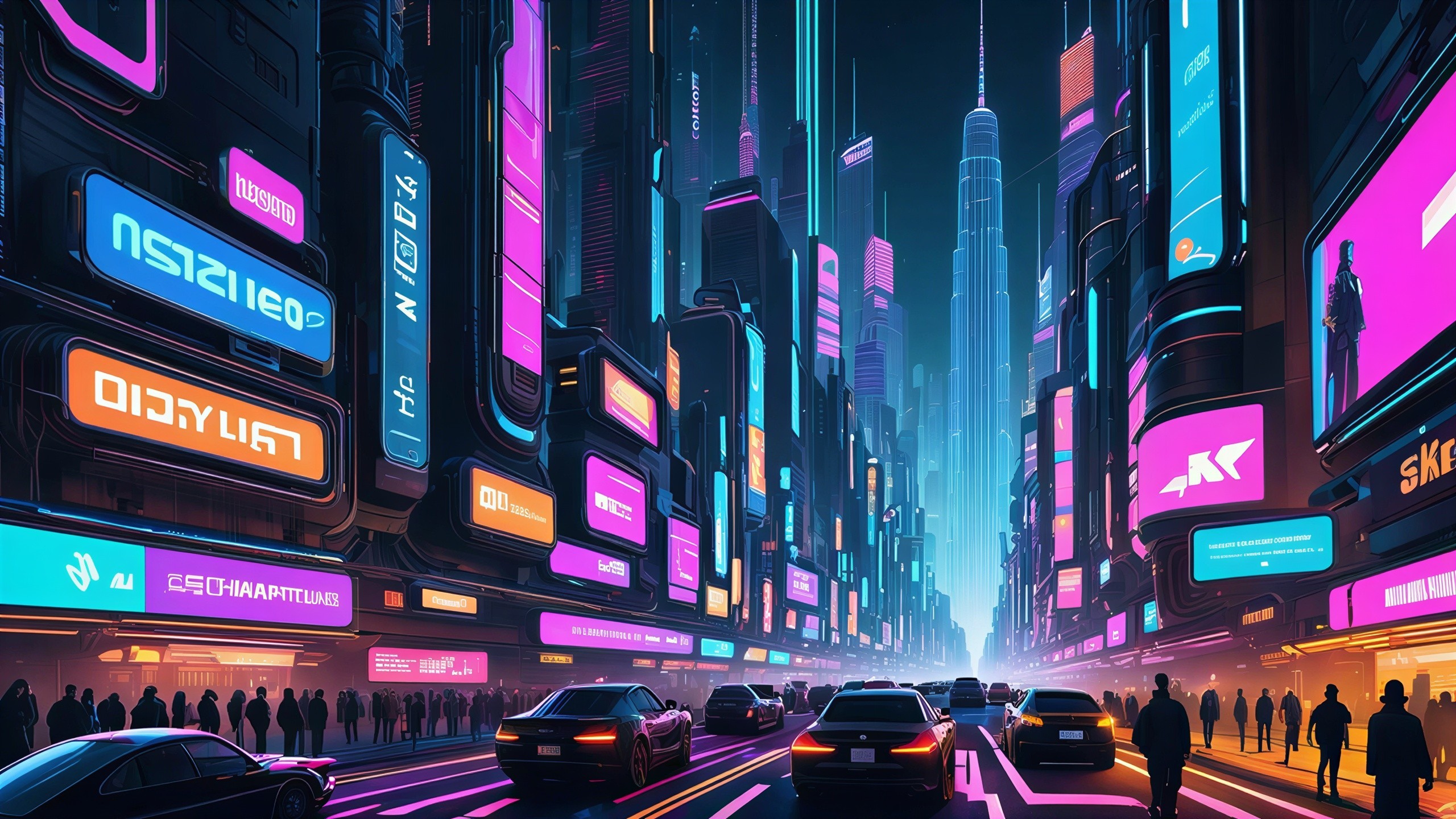 Futuristic Cyberpunk Metropolis with Neon Lights at Night
