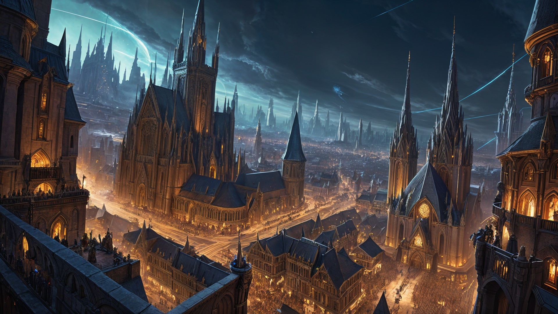 Majestic Fantasy Cityscape Under Twilight Sky