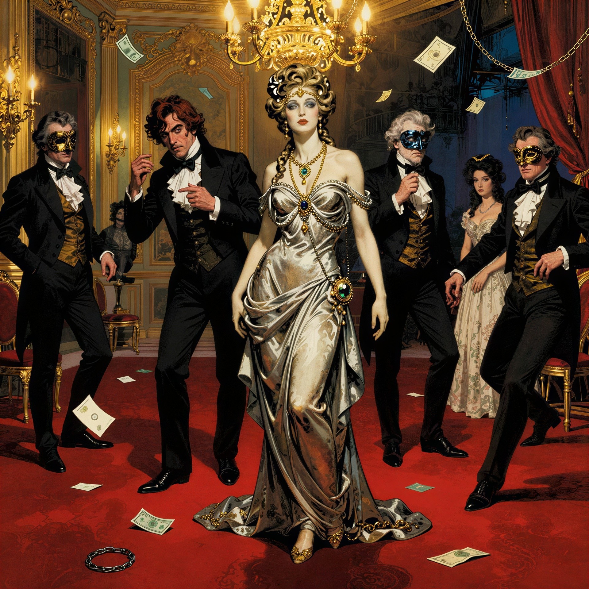 Masked Ball Scene with Opulent Interior Illustration