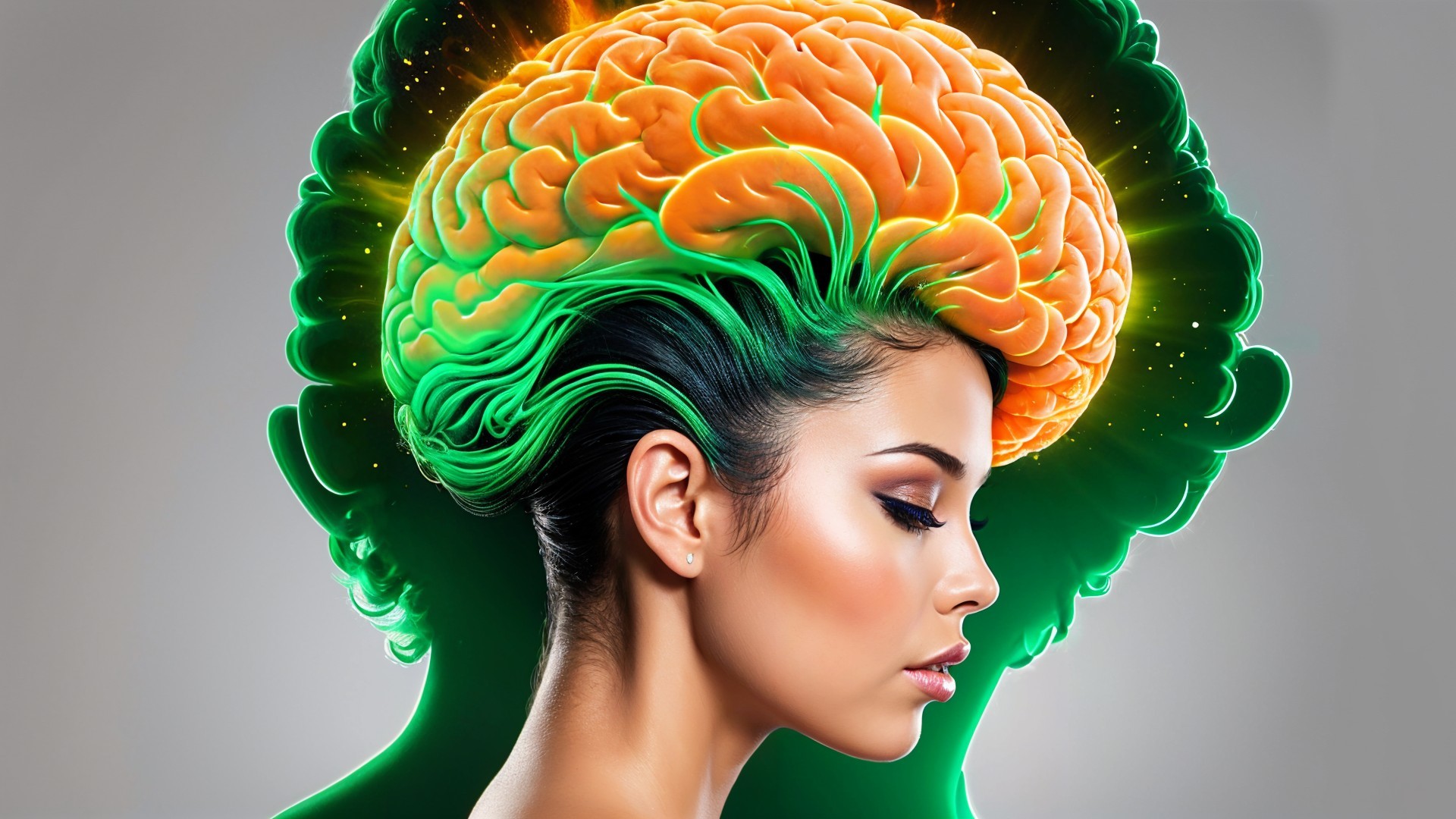 Profile of a Woman with Hair and Brain Design