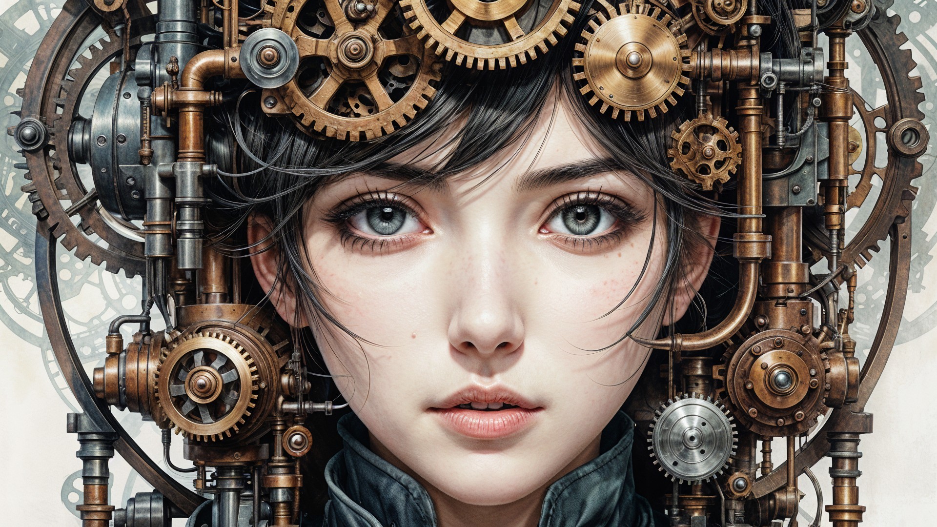 Close-Up Portrait of a Young Woman in Steampunk Aesthetic