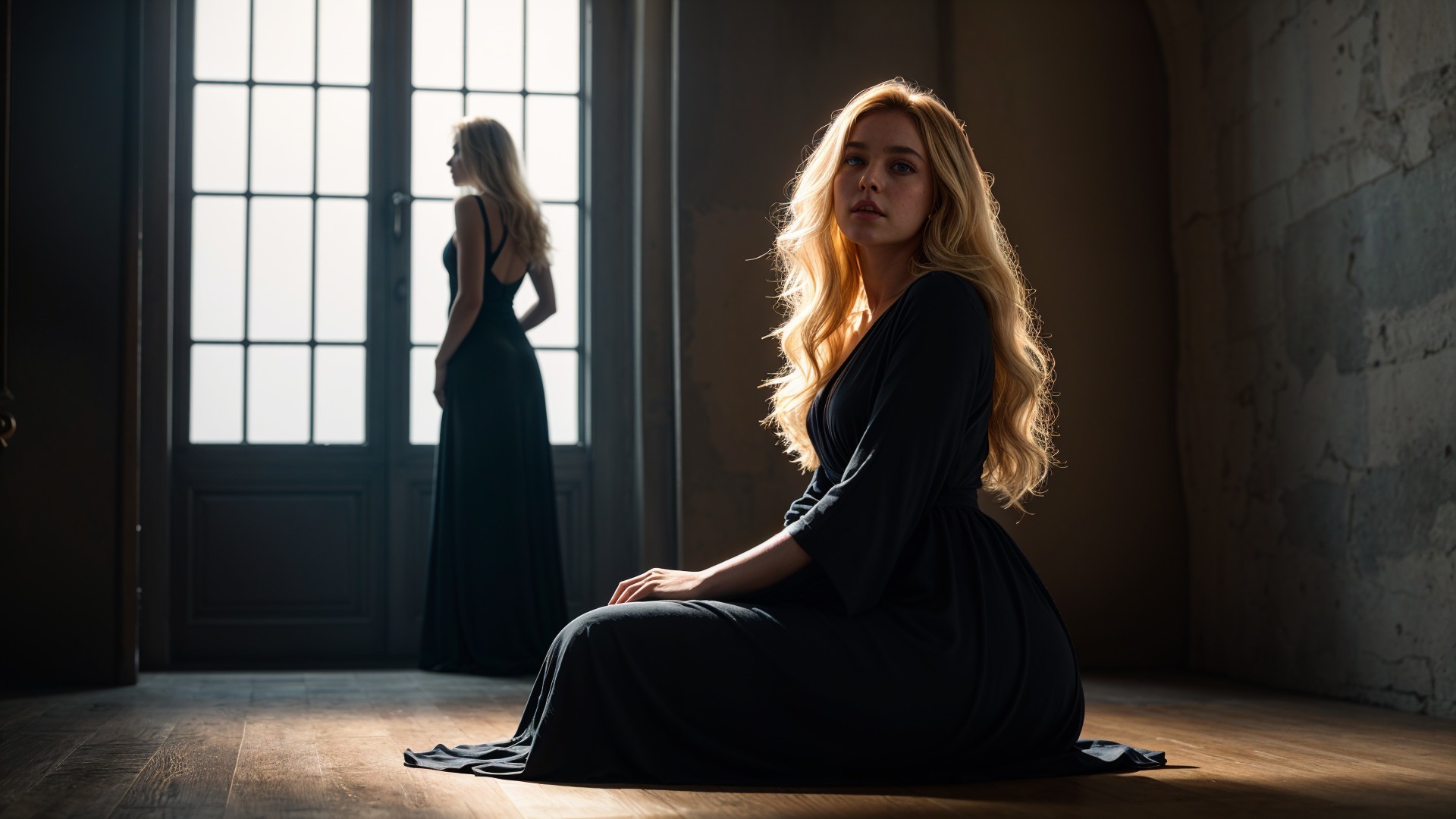 Elegant Women in Black Dresses in Softly Lit Room