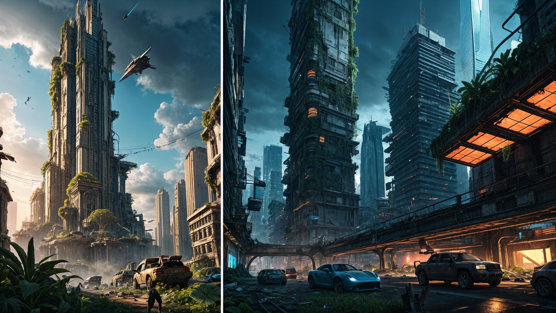 Futuristic cityscape with nature and technology blend