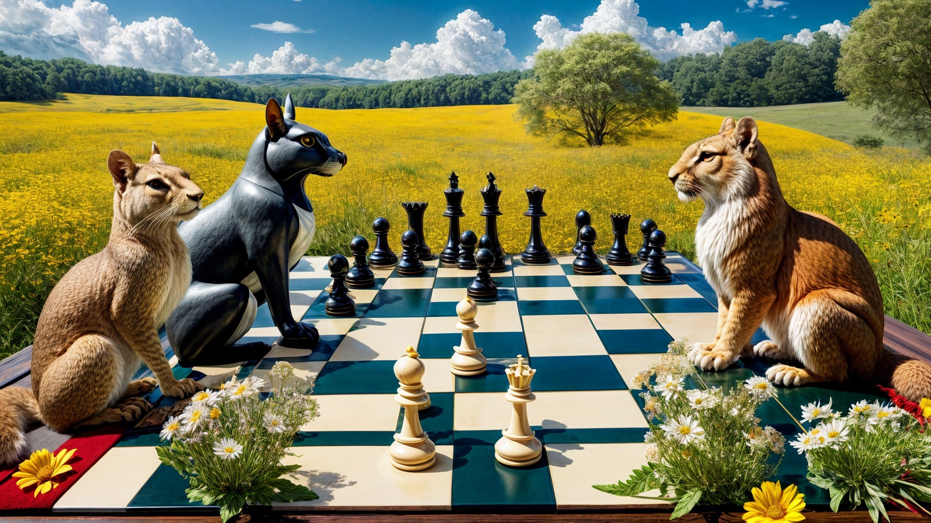 Anthropomorphic Animals Playing Chess in a Meadow